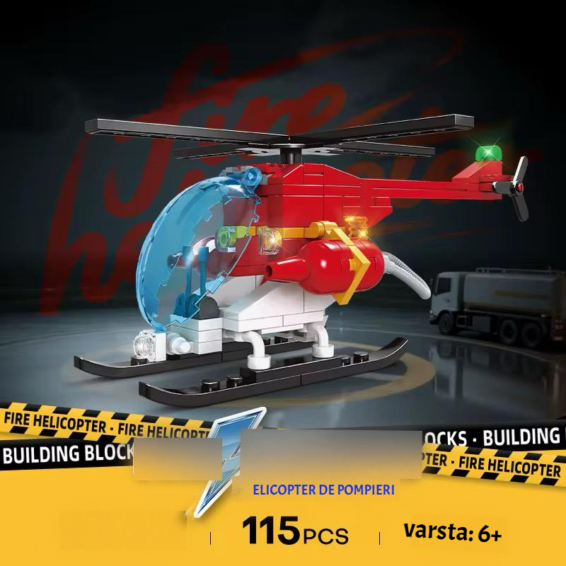 Elicopter de Pompieri/Militar pentru Copii 6+ Set 115 Piese Blocuri de Construcție