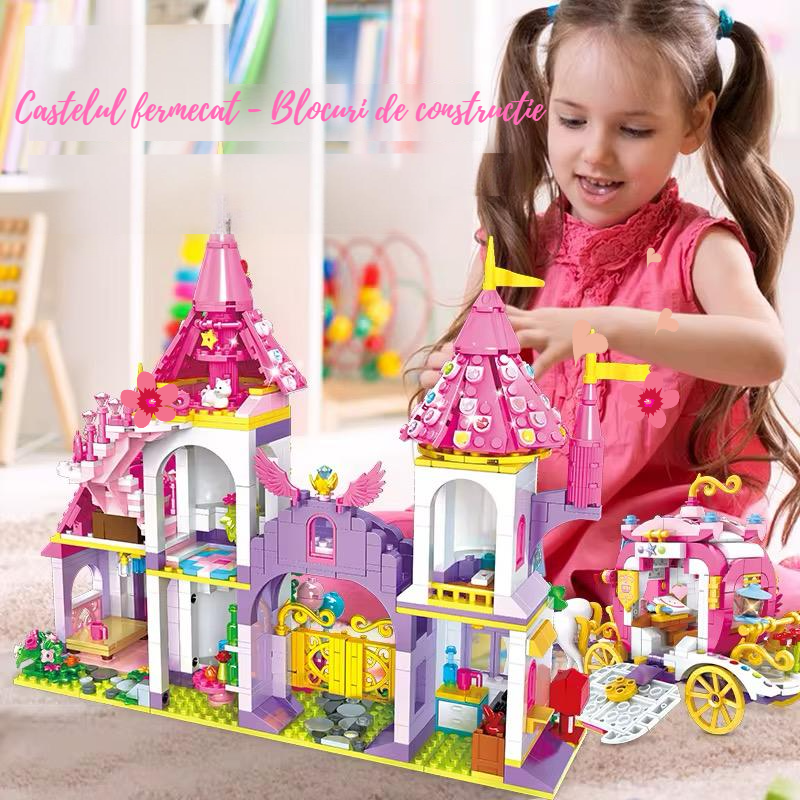 Castelul Fermecat - Pink Palace pentru Copii 6+ Set 1460 Piese Blocuri de Construcție