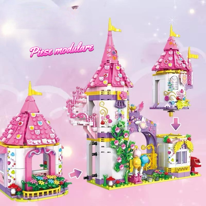 Castelul Fermecat - Pink Palace pentru Copii 6+ Set 1460 Piese Blocuri de Construcție