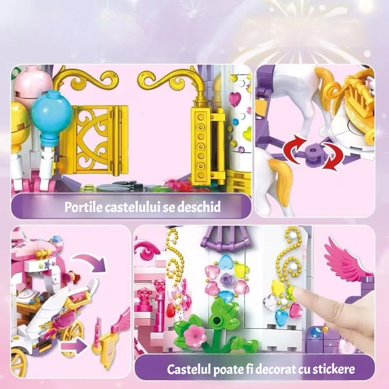 Castelul Fermecat - Pink Palace pentru Copii 6+ Set 1460 Piese Blocuri de Construcție