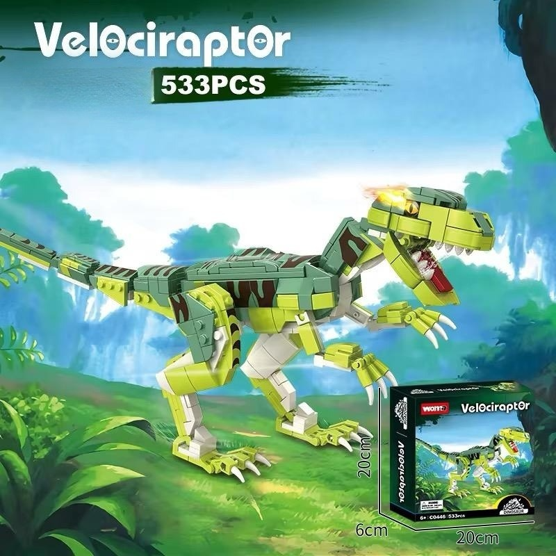 Set 533 Piese Blocuri de Construcție – Velociraptor cu Articulații Mobile pentru Copii 6+