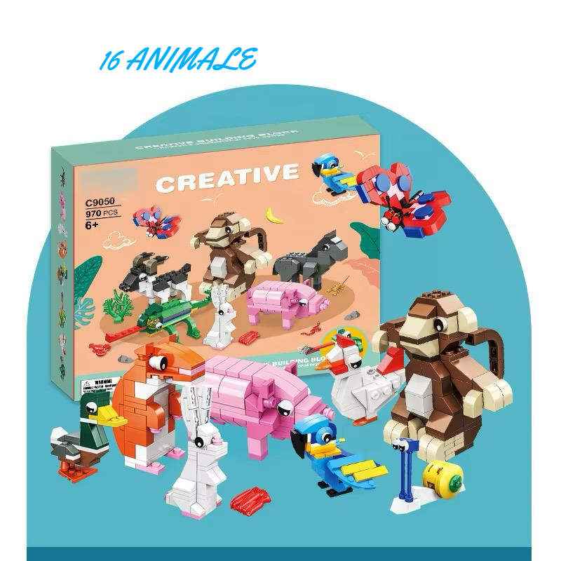 Set 970 Piese Blocuri de Construcție – 16 Animale - Joc Creativ pentru Copii