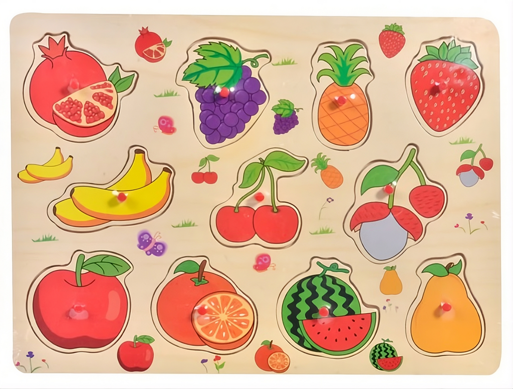 Puzzle din Lemn cu Fructe pentru Copii – 11 Piese Colorate, Joc Educativ 1+