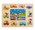 Puzzle din Lemn cu vehicule de transport pentru Copii – 10 + 6 Piese, Joc Educativ