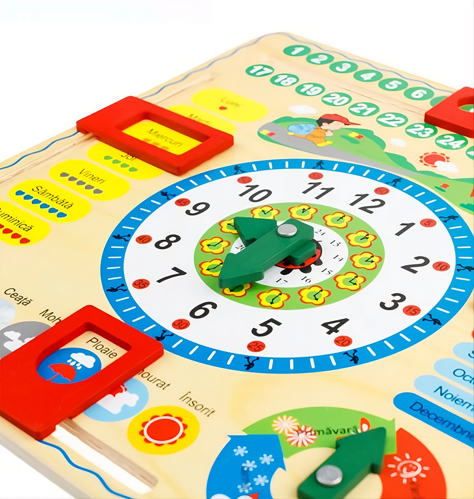 Ceas Calendar Educativ din Lemn – 7 în 1, Învățare Interactivă pentru Copii
