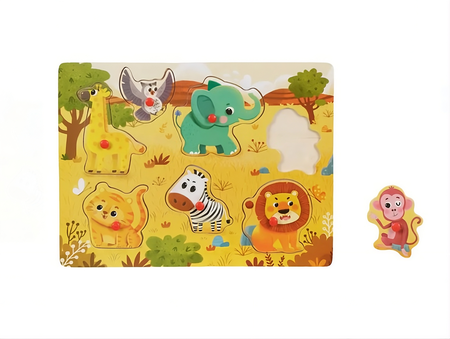 Puzzle din Lemn Animale – 7 Piese, Joc Educativ pentru Copii