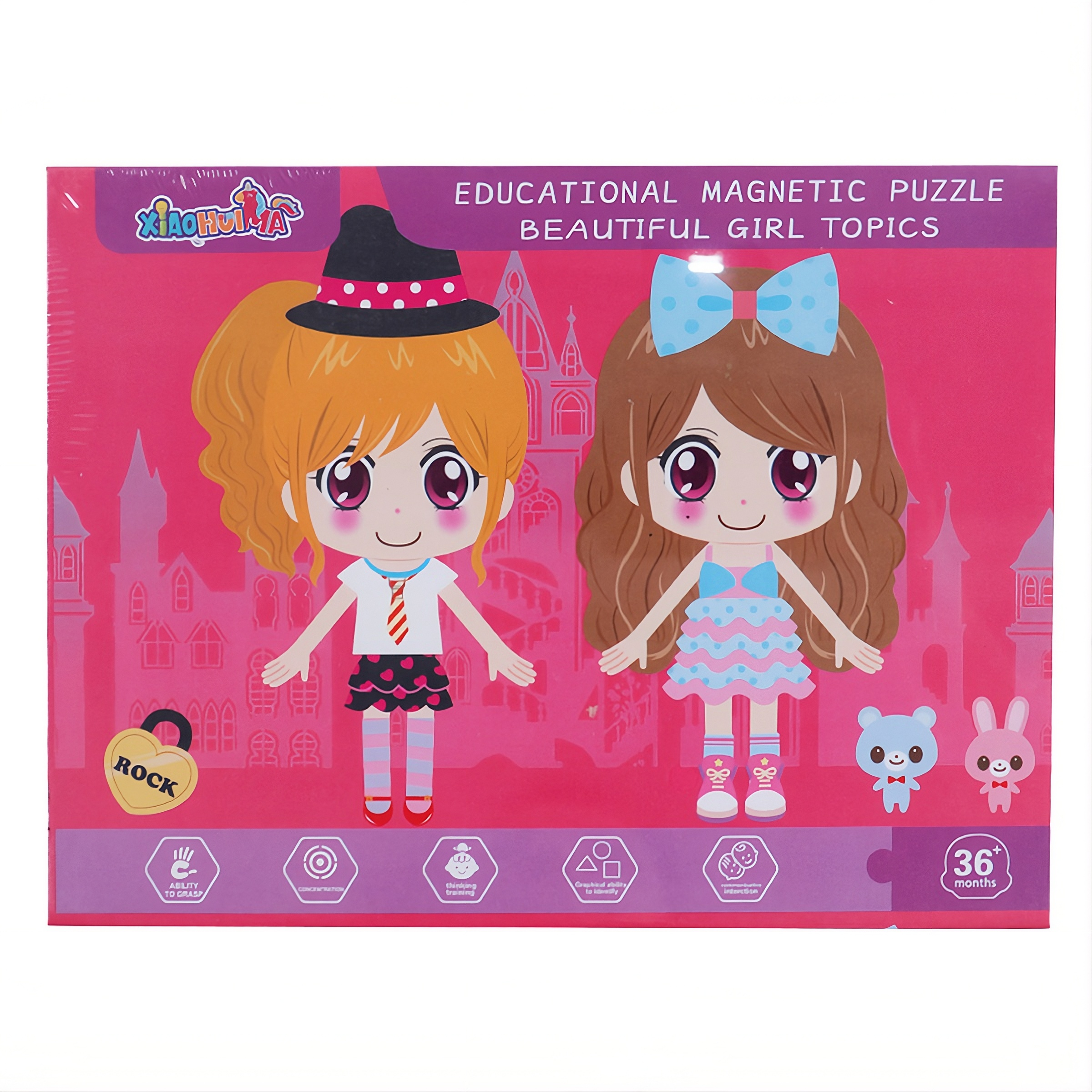 Puzzle Magnetic Copii Îmbracă Fetițele – Set Creativ cu Tăbliță și 36+ Piese, 3 ani +