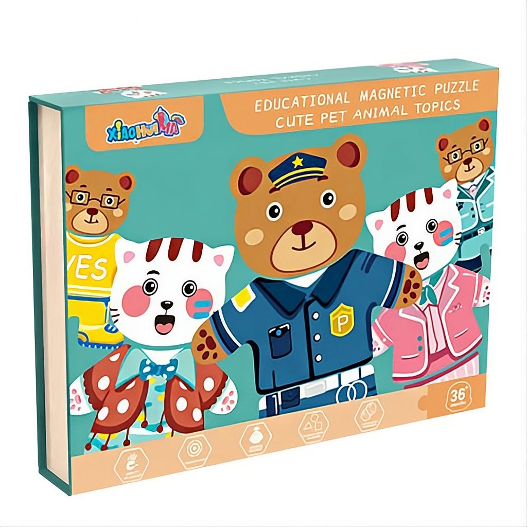 Puzzle Magnetic Copii cu Animale de Îmbrăcat – Set Creativ 28 Piese + Tablă