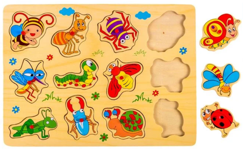 Puzzle din Lemn Insecte – 12 Piese Educative pentru Copii 1+