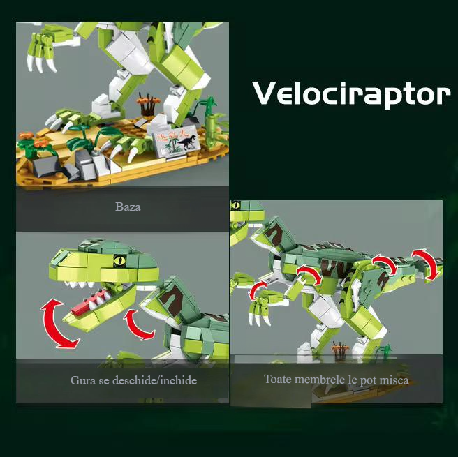 Set 533 Piese Blocuri de Construcție – Velociraptor cu Articulații Mobile pentru Copii 6+