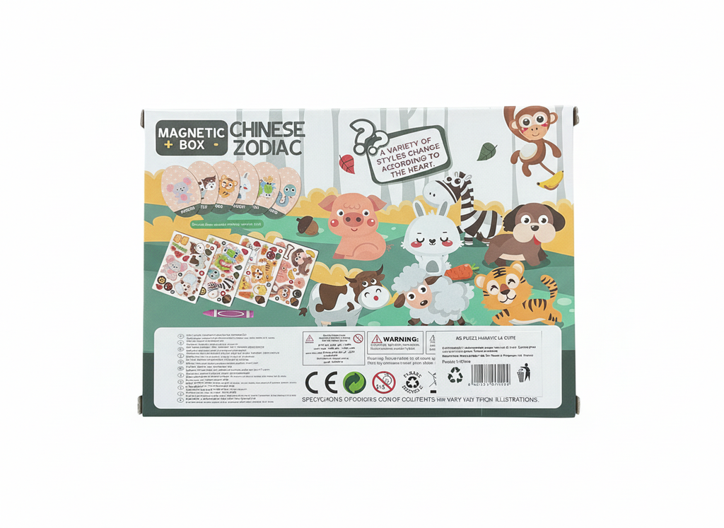 Joc Puzzle Magnetic 2 în 1 „Animale-Zodiacul Chinezesc” cu Marker – Creativitate și Descoperire pentru Copii 4+