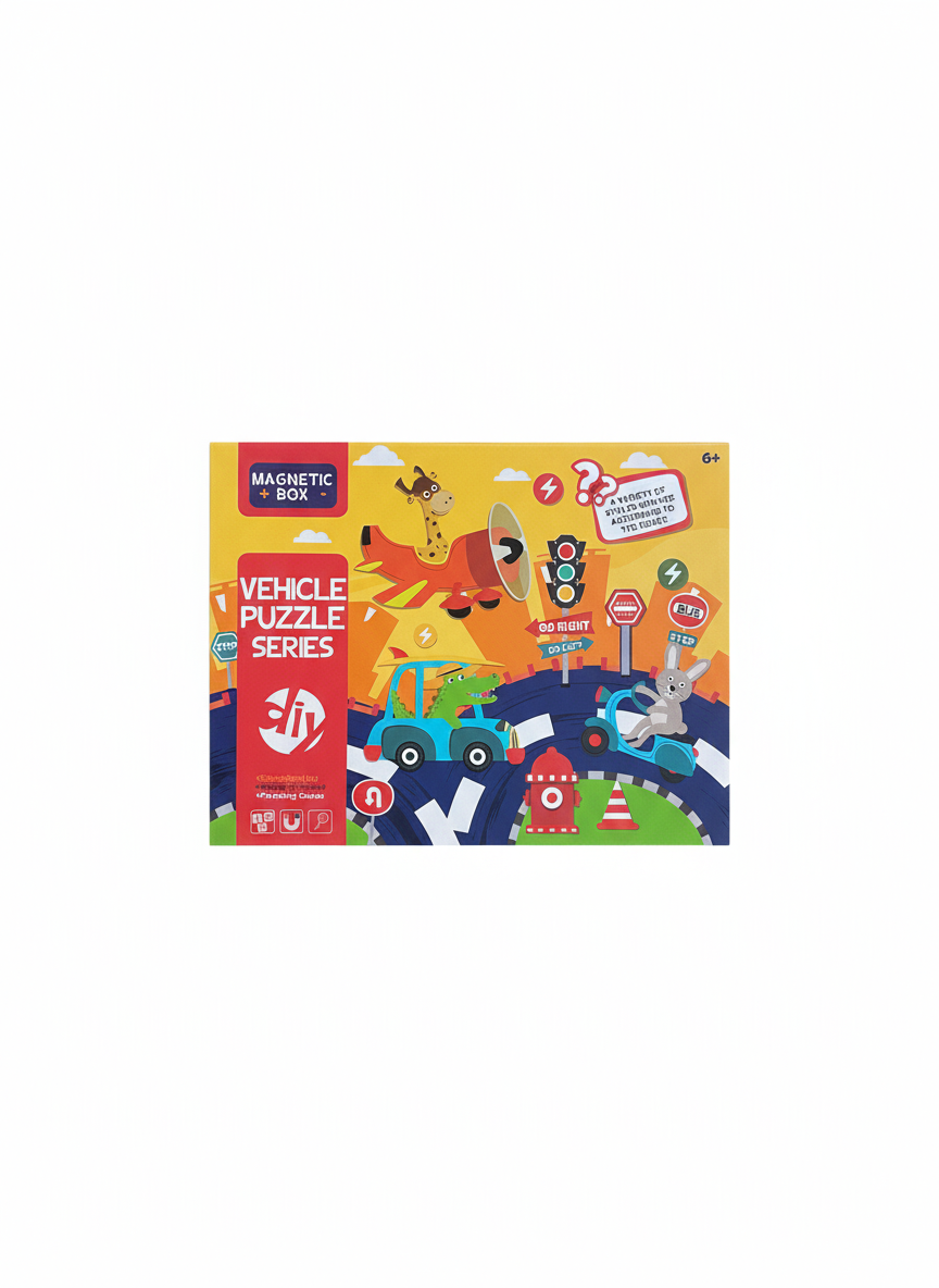 Joc Puzzle Magnetic 2 în 1 „Mijloace de Transport” cu Marker – Joacă Educativă și Aventură pentru Copii 4+