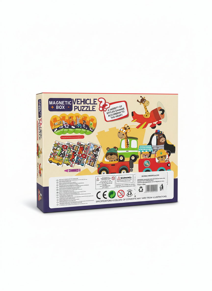 Joc Puzzle Magnetic 2 în 1 „Mijloace de Transport” cu Marker – Joacă Educativă și Aventură pentru Copii 4+