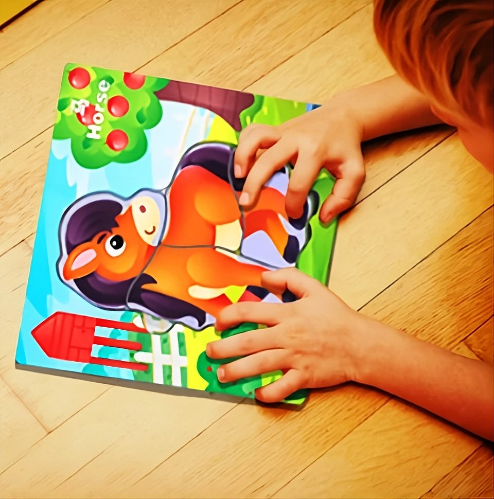 Puzzle Animale de la Fermă 6 în 1, Piese Mari – Jucărie Educativă Copii